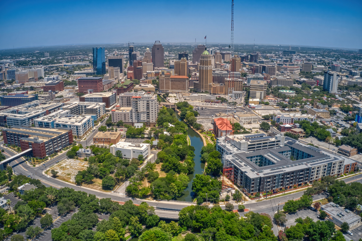 aerial view of San Antonio, Texas during summer