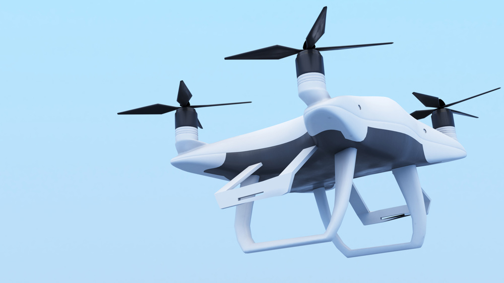 Using technology to control long distance transport drones, remote land transport drones, air cargo drones, 3D rendering